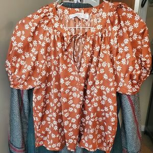 The Loft Boho Floral Short Blouse Top